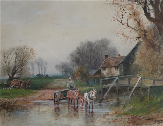 Henry Charles Fox (1855-1929) Cart affording a stream 38 x 50cm